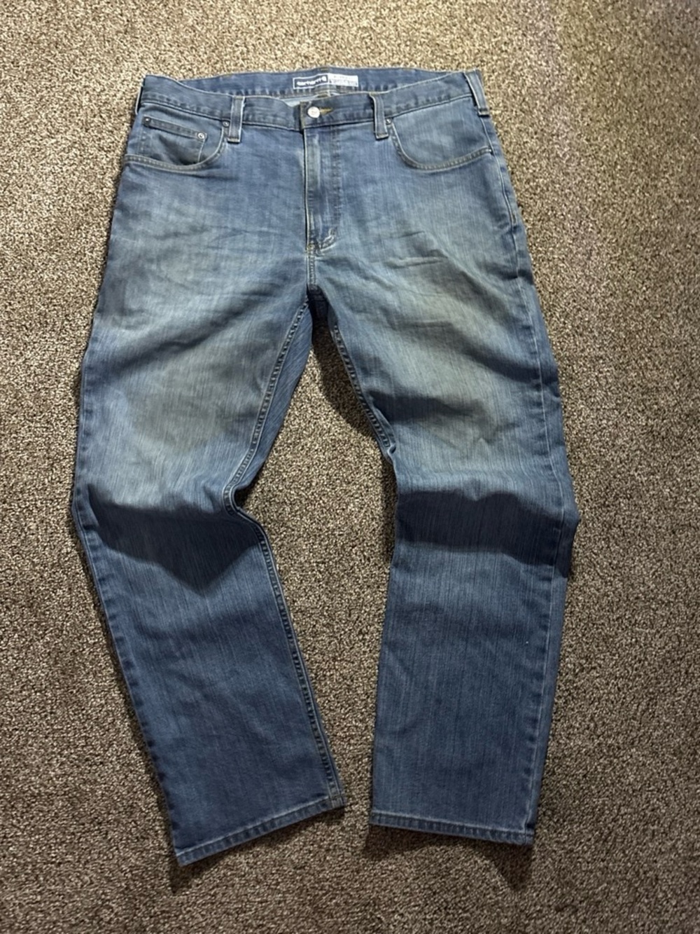 Carhartt Men's Straight Jeans in Faded Blue Denim